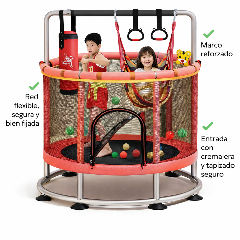 Cama Elástica Infantil 150cm con Barra de Seguridad y Juguetes