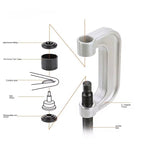 Accesorios metálicos del kit extractor de rótulas alineados para mostrar tamaños y formas