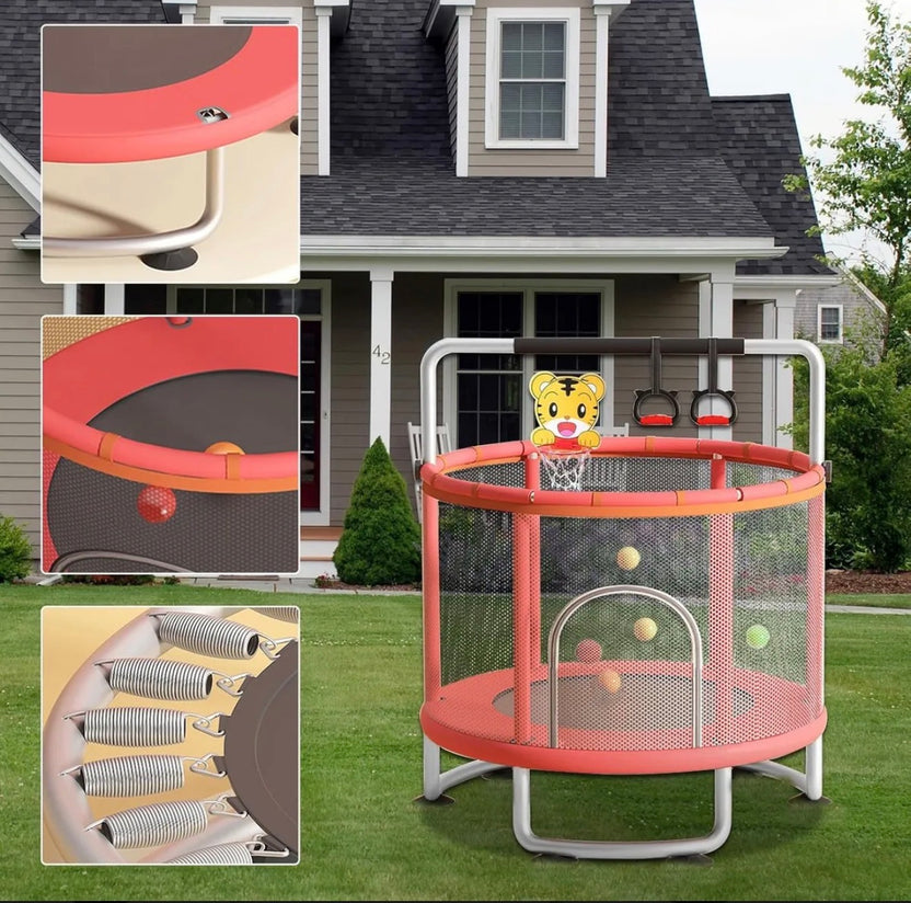 Cama Elástica Infantil 150cm con Barra de Seguridad y Juguetes