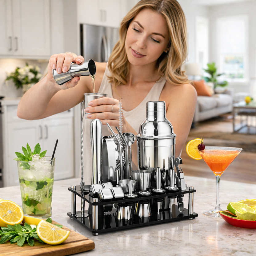 Coctelería 23 Piezas + Coctelera 750 ml Profesional