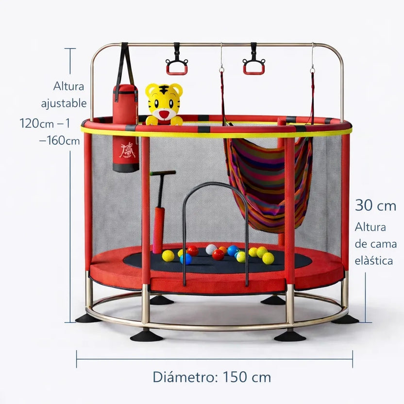 Cama Elástica Infantil 150cm con Barra de Seguridad y Juguetes
