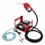 Bomba de trasvasije diésel y kerosene con pistola surtidora instalada y estructura metálica roja.