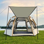 Carpa hexagonal automática 6 personas vista lateral color beige