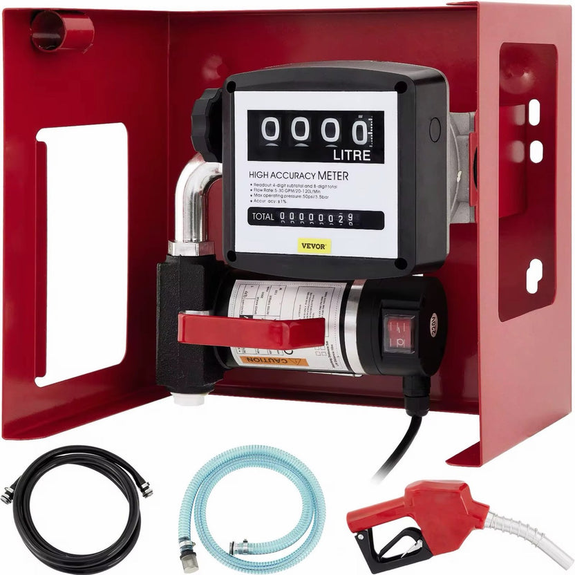 Medidor de litros y motor de bomba de trasvasije para diésel o kerosene con contador mecánico.