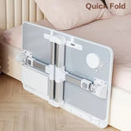 Mesa plegable con medidas 60 cm de largo, 40 cm de ancho y altura ajustable 27–40 cm.