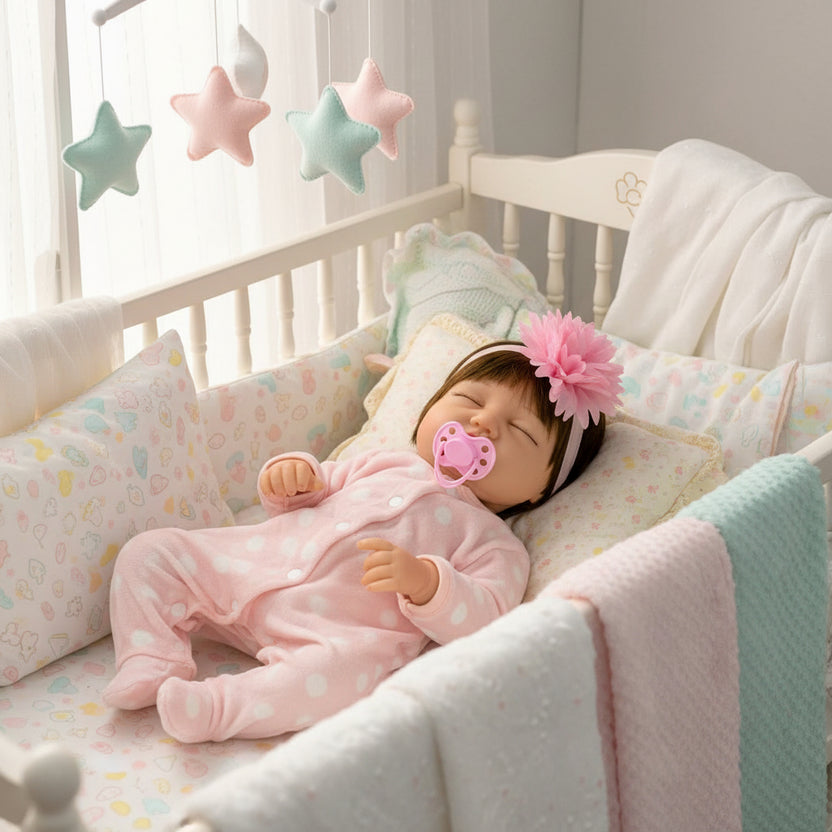 Muñeca reborn con ojos cerrados